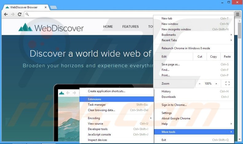 Rimuovere webdiscover da Google Chrome step 1