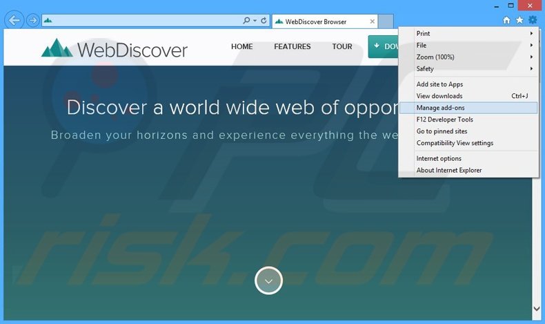 Rimuovere webdiscover da Internet Explorer step 1