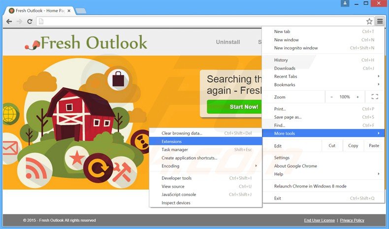 Rimuovere Fresh Outlook adware da Google Chrome step 1