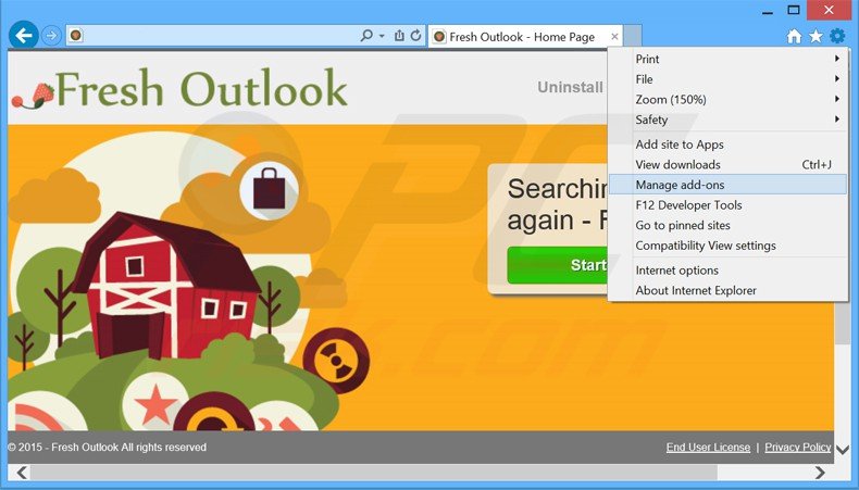 Rimuovere Fresh Outlook adware da Internet Explorer step 1