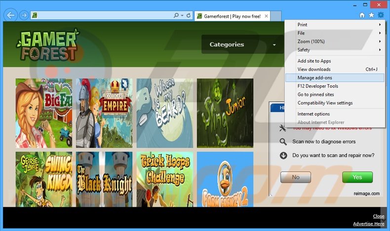 Rimuovere GamerForest adware da Internet Explorer step 1