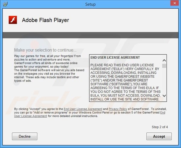 Deceptive installer used to distribute GamerForest adware