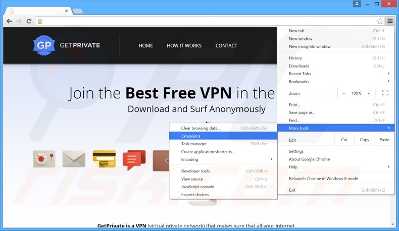 Rimuovere GetPrivate adware da Google Chrome step 1