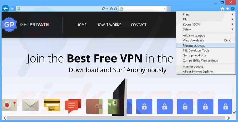 Rimuovere GetPrivate adware da Internet Explorer step 1