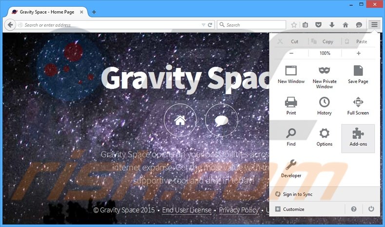 Rimuovere Gravity Space adware da Mozilla Firefox step 1