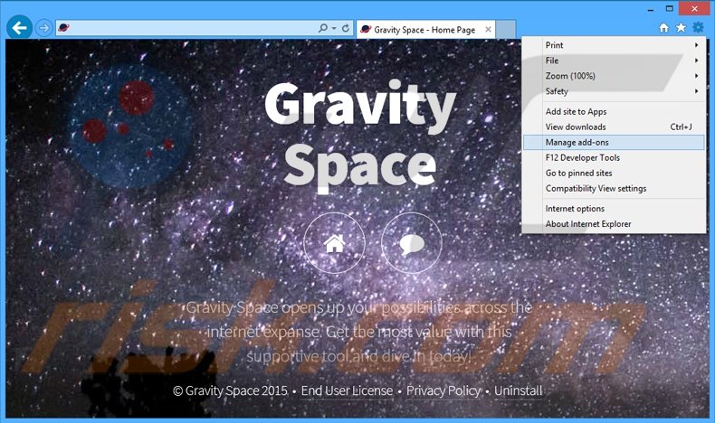 Rimuovere Gravity Space adware da Internet Explorer step 1