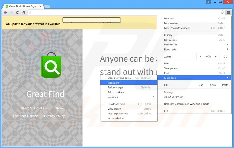Rimuovere Great Find adware da Google Chrome step 1