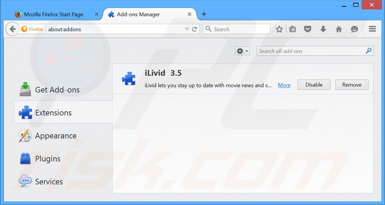 Rimuovere iLivid da Mozilla Firefox