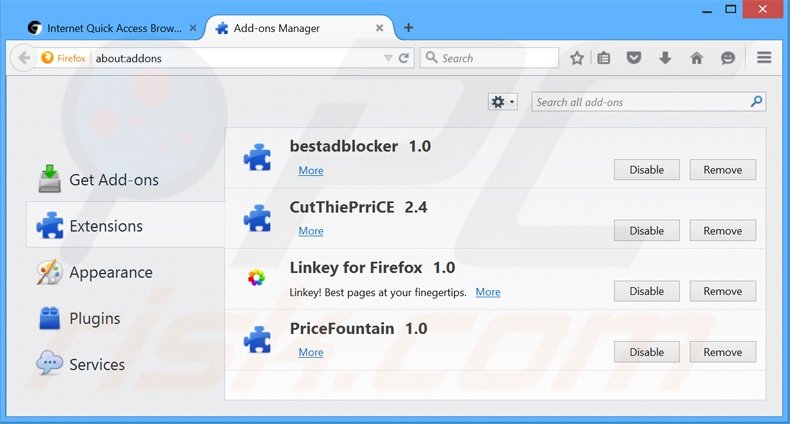 Rimuovere Internet Quick Access adware da Mozilla Firefox step 2