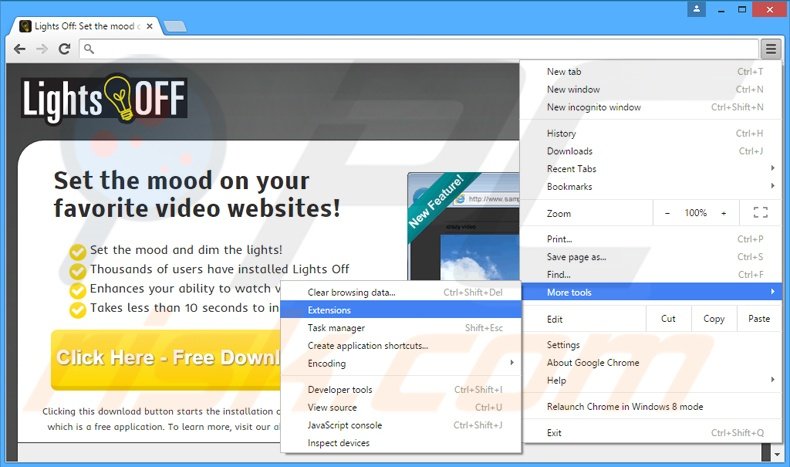 Rimuovere Lights Off adware da Google Chrome step 1