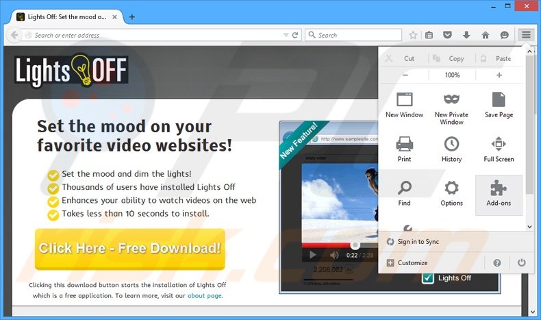 Rimuovere Lights Off adware da Mozilla Firefox step 1