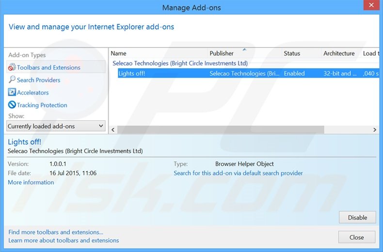 Rimuovere Lights Off adware da Internet Explorer step 2