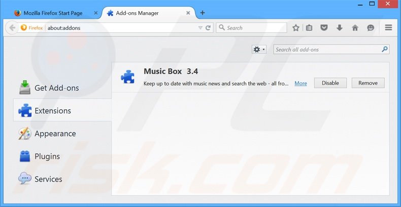 Rimuovere MusicBox da Mozilla Firefox 