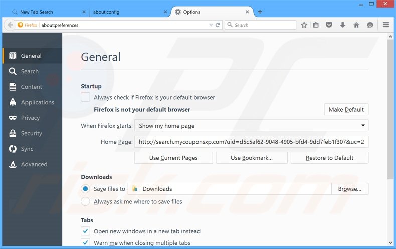 Cambia la tua homepage search.mycouponsxp.com da Mozilla Firefox 