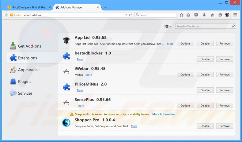 Rimuovere PriceChomper adware da Mozilla Firefox step 2