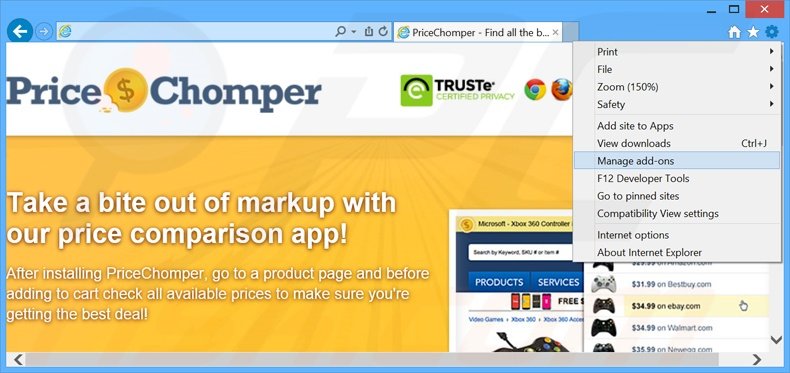 Rimuovere PriceChomper adware da Internet Explorer step 1