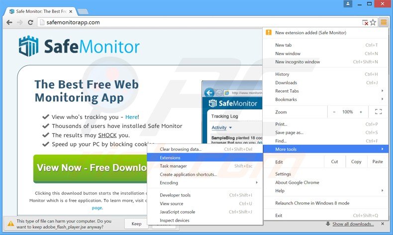 Rimuovere Safe Monitor da Google Chrome step 1