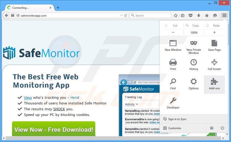 Rimuovere Safe Monitor da Mozilla Firefox step 1