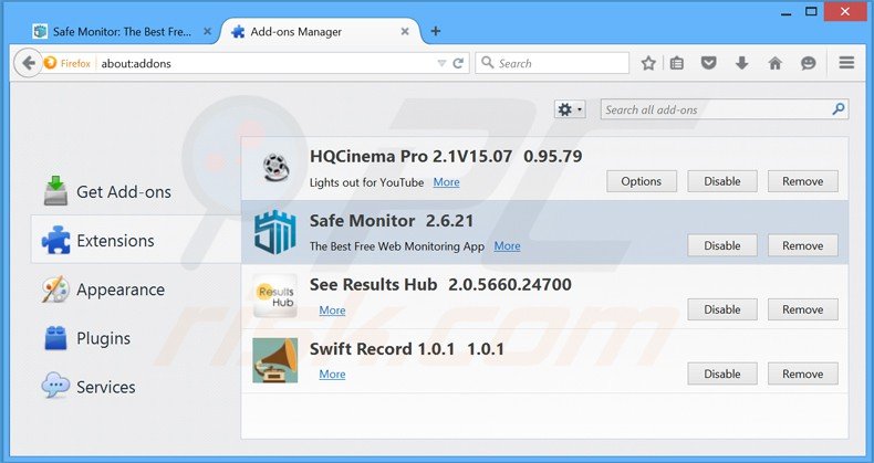 Rimuovere Safe Monitor da Mozilla Firefox step 2