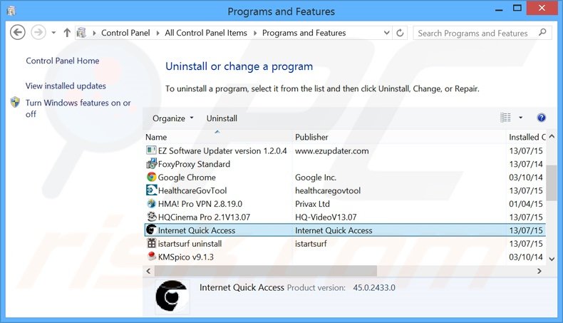 Disinstallare programmi potenzialmente indesiderati attraverso il pannello di controllo.