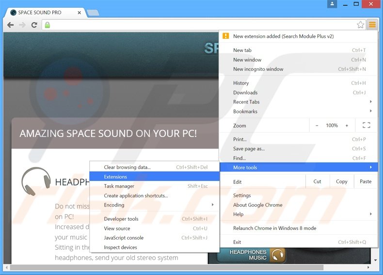 Rimuovere SpaceSoundPro da Google Chrome step 1