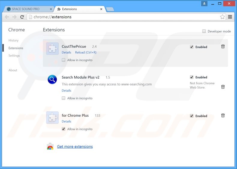 Rimuovere SpaceSoundPro da Google Chrome step 2