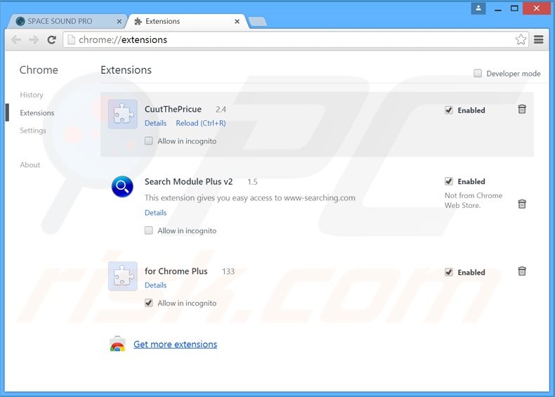 Rimuovere SpaceSoundPro da Google Chrome step 2