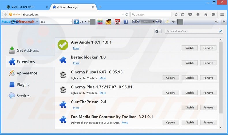 Rimuovere SpaceSoundPro da Mozilla Firefox step 2
