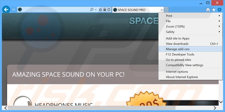 Rimuovere SpaceSoundPro da Internet Explorer step 1