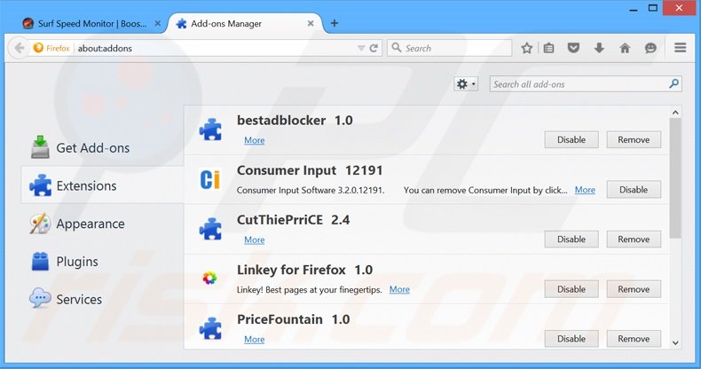 Rimuovere Surf Speed Monitor adware da Mozilla Firefox step 2