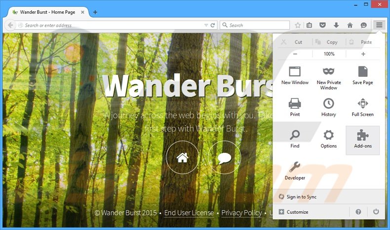 Rimuovere Wander Burst adware da Mozilla Firefox step 1