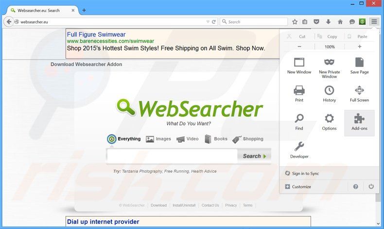 Rimuovere WebSearcher adware da Mozilla Firefox step 1