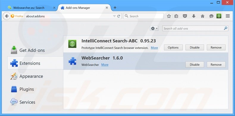 Rimuovere WebSearcher adware da Mozilla Firefox step 2