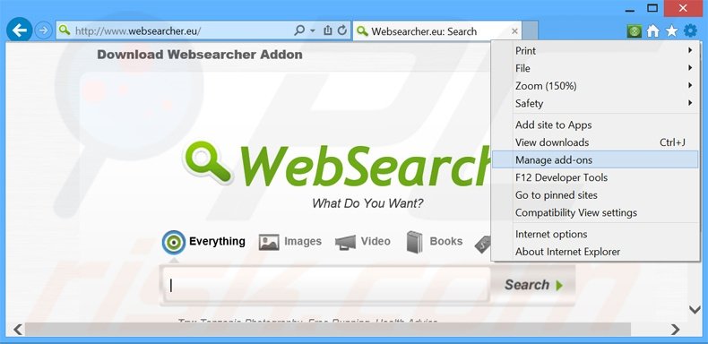 Rimuovere WebSearcher adware da Internet Explorer step 1