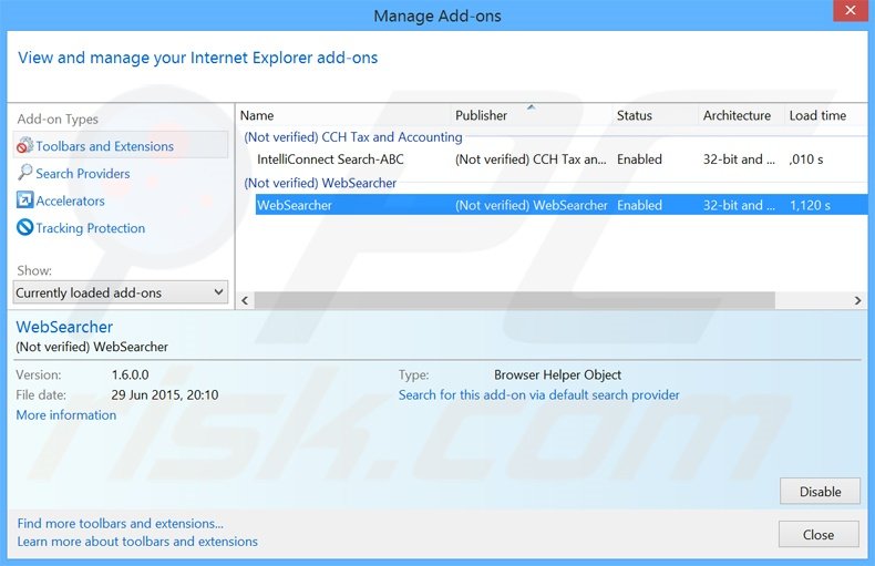 Rimuovere WebSearcher adware da Internet Explorer step 2