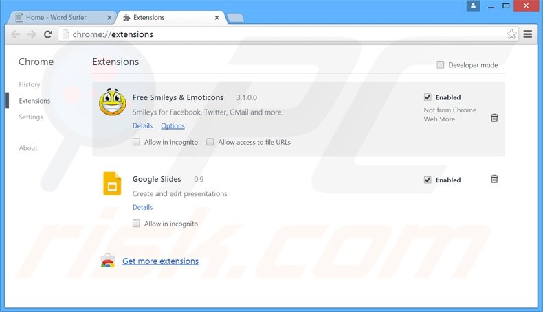 Rimuovere Word Surfer adware da Google Chrome step 2