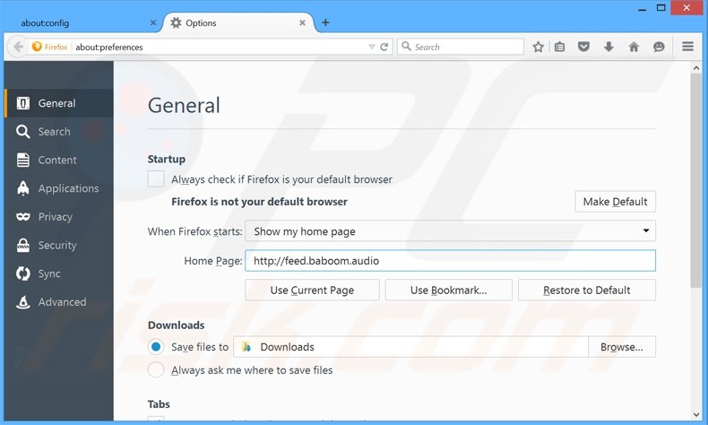 Cambia la tua homepage baboom.audio da Mozilla Firefox
