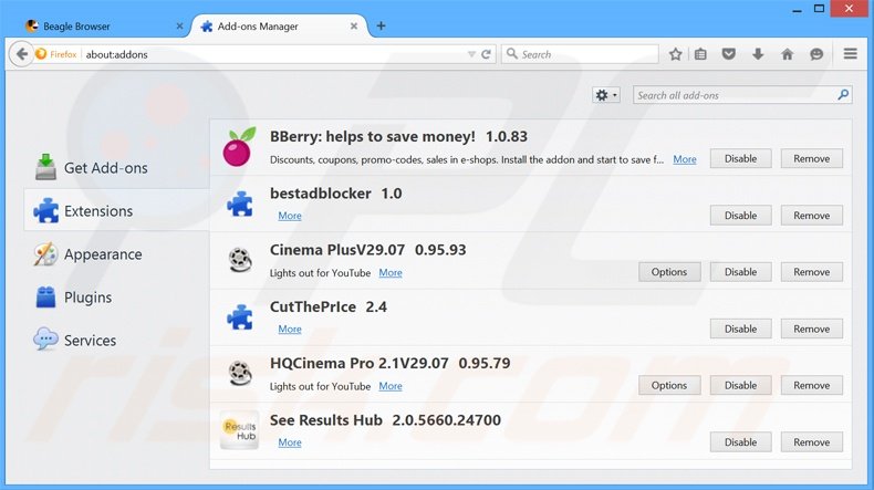 Rimuovere BeagleBrowser adware da Mozilla Firefox step 2