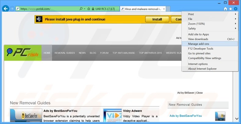 Rimuovere BitSaver adware da Internet Explorer step 1