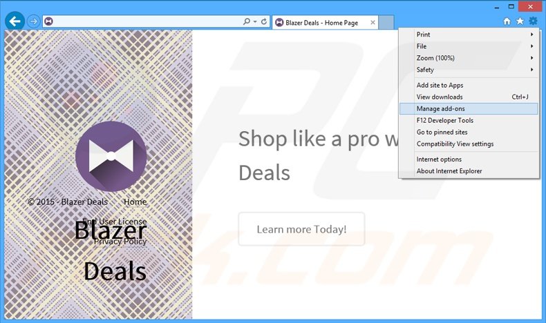 Rimuovere Blazer Deals adware da Internet Explorer step 1