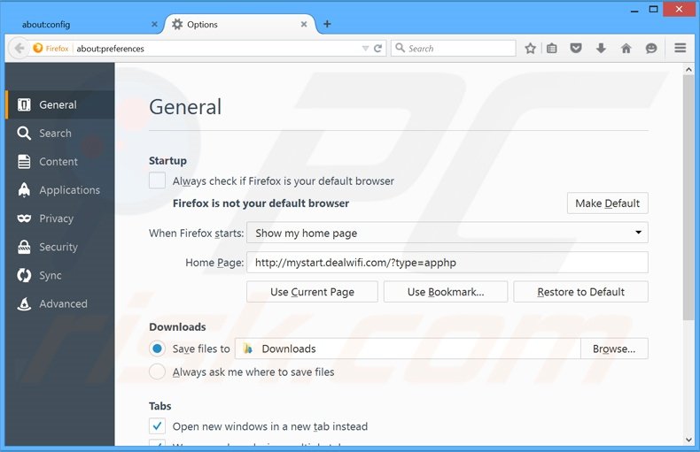 Cambia la tua homepage mystart.dealwifi.com dam Mozilla Firefox