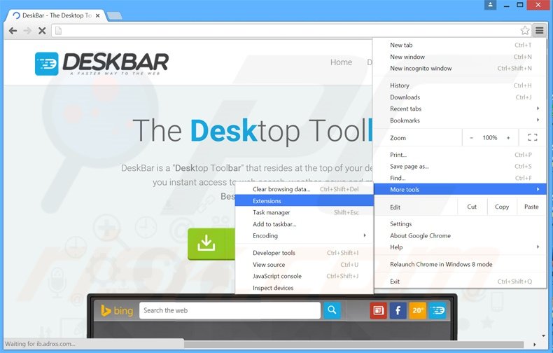 Rimuovere DeskBar da Google Chrome step 1