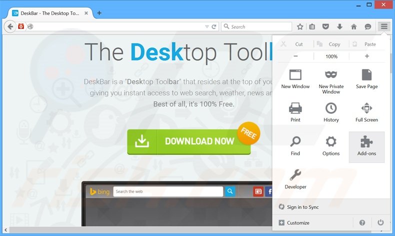 Rimuovere DeskBar da  Mozilla Firefox step 1