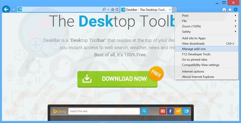 Rimuovere DeskBar da Internet Explorer step 1