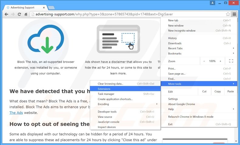 Rimuovere DigiSaver adware da Google Chrome step 1