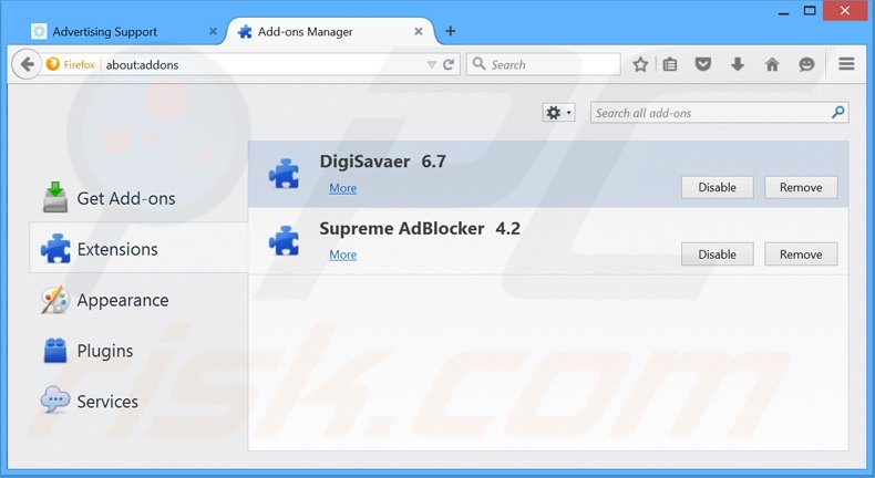 Rimuovere DigiSaver adware da Mozilla Firefox step 2