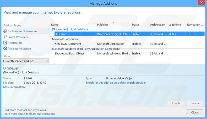 Rimuovere DigiSaver adware da Internet Explorer step 2