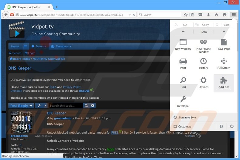 Rimuovere DNS Keeper adware da Mozilla Firefox step 1