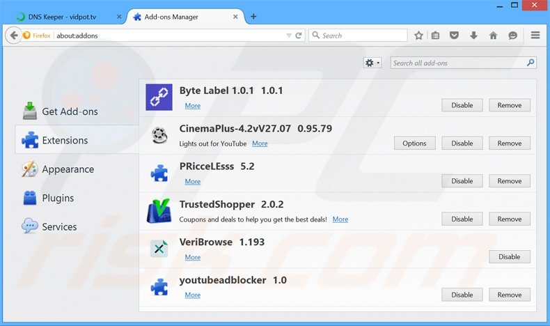 Rimuovere DNS Keeper adware da Mozilla Firefox step 2