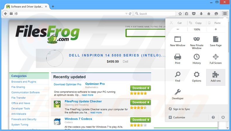 Rimuovere FilesFrog adware da Mozilla Firefox step 1